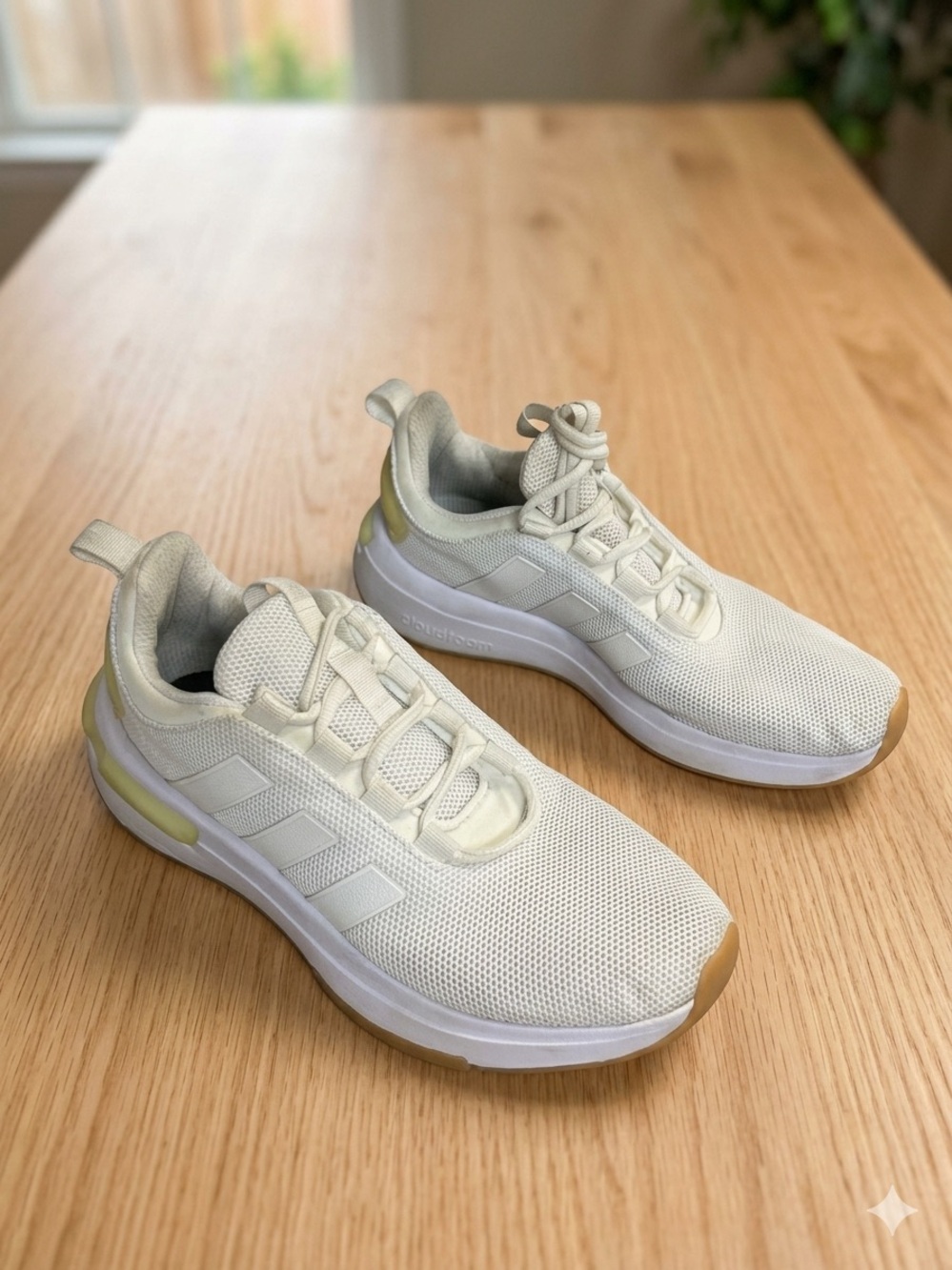 adidas Women's Cream White Athletic Sneakers with Pale Yellow Accents